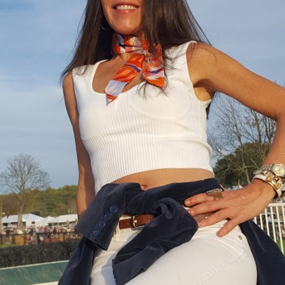 Marc Jacobs Colorblock Thin Leather Belt Tan White Navy Sz S/M - Picture 2 of 15